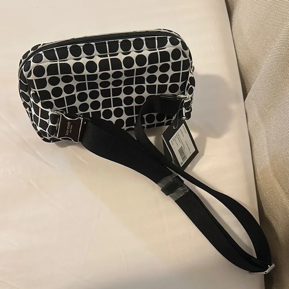 Kate Spade Black Noel Jacquarded Fabric and White Circle Pattern Belt Bag.